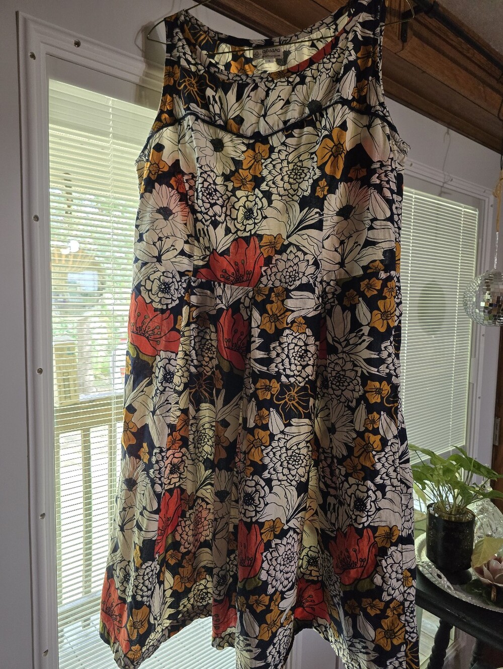 Sara Black Floral Circle Skater Skirt with Red & Mustard Blooms